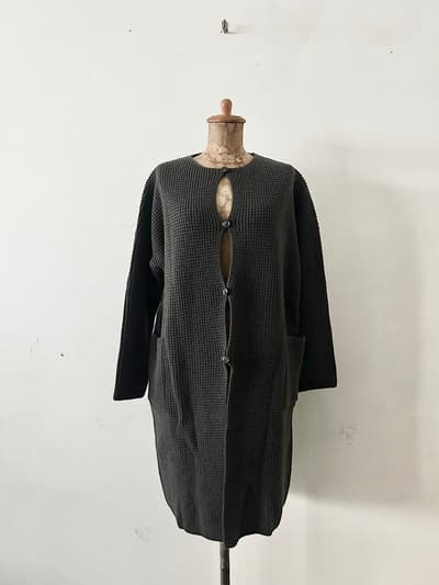 【美品】evameva　ウールキャメル　畦ローブ　チャコールグレー　サイズM　 画像1