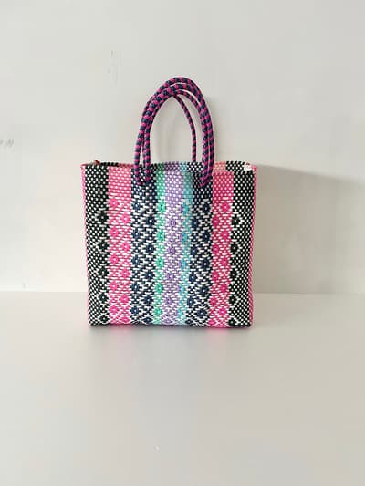 【美品】メキシコ　メルカドバッグ 　マルチカラー　ピンク 画像1