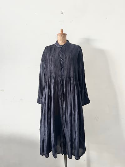 【美品】maison de soil　80'S ORGANIC VOILE STRIPE (OVERDYE) BANDED COLLAR SHIRT DRESS 画像1