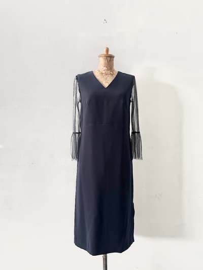 【未使用】URBAN RESEARCH　メッシュレース袖ワンピース　サイズ38　ネイビー 画像1