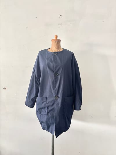le glazik　ノーカラーコート　コットン　サイズ36　ネイビー　 画像1