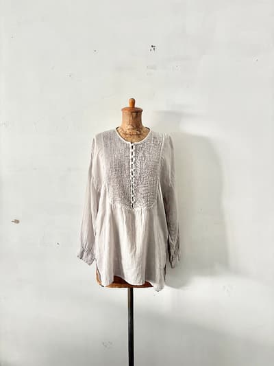 【美品】 Maison de soil　リネンコットン　ギャザーシャツ　サイズ1　グレー　 画像1