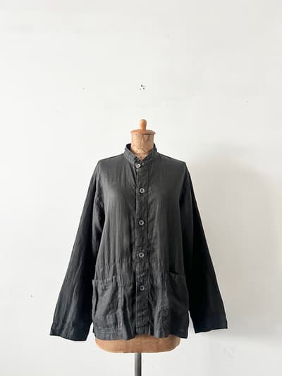 【美品】HTS　HARROW TOWN STORES　LINEN PLAIN STAND COLLAR COVERALL 画像1