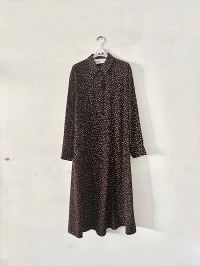 dahlia　ドット柄　ワンピース　茶白　ポリエステル　 画像1