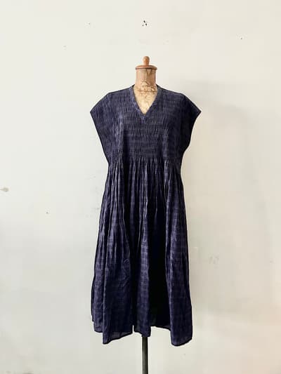 【美品】Maison de soil　コットンチェックパターン　ブロックプリントVネックワンピース　サイズ1 　 画像1