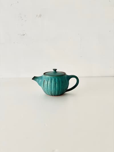 益子焼　青緑色　急須　茶こし付き 画像1
