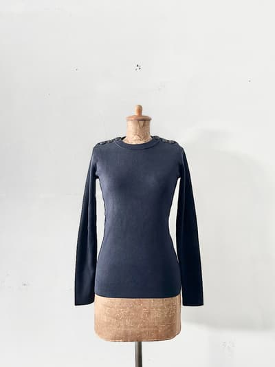 【未使用】PETIT BATEAU　コットンニットプルオーバー　ネイビー　XXS 画像1