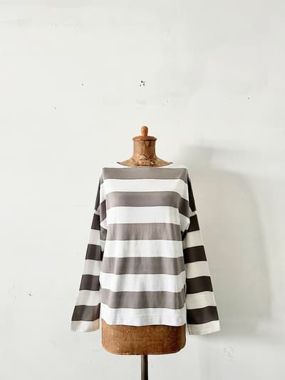 【美品】Hands of creation　長袖　ボーダーカットソー　白グレー　コットン　サイズF 画像1