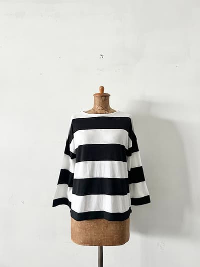 【美品】Hands of creation　5部袖　ボーダーカットソー　白黒　コットン　サイズF 画像1