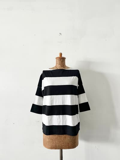 【美品】Hands of creation　半袖　ボーダーカットソー　白黒　コットン　サイズF 画像1