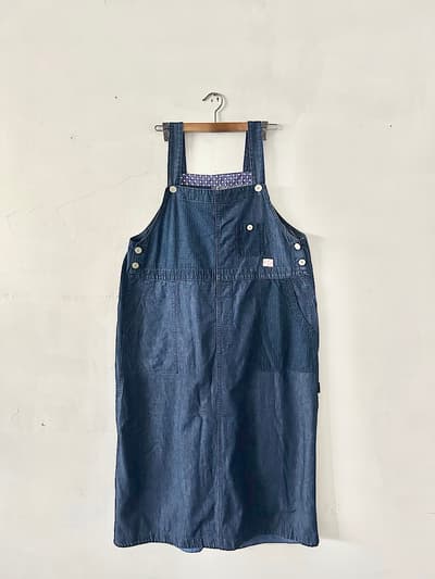 【美品】快晴堂　ライトオンス　デニムパッチワークオーバーオールスカート　 画像1