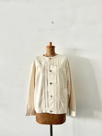 【美品】atelier naruse　cotton denim no collar jacket 　kinari　 画像1