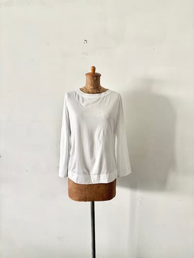 【美品】45R　シャンクリーン天竺四角長袖T　サイズ2　白  画像1