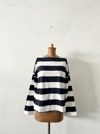 【美品】Hands of creation　長袖　ボーダーカットソー　白ネイビー　コットン　サイズF 画像1