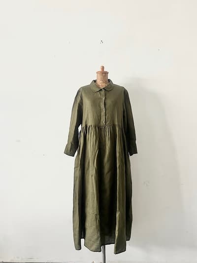 【美品】fog linen work 　リーザワンピース　オリーブ　 画像1