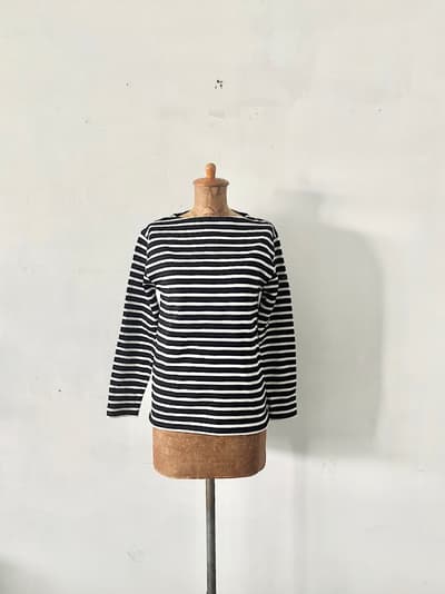 【美品】SAINT JAMES　ボーダーバスクシャツ　ウェッソン　サイズ１ XS　黒白 画像1