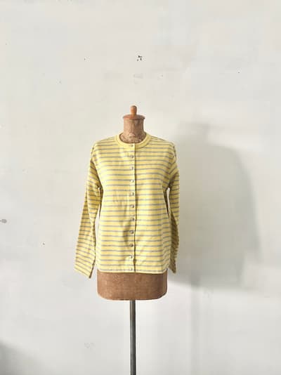 【美品】OLDMAN'S TAILOR  ボーダー　カーディガン　黄グレー　サイズM 画像1