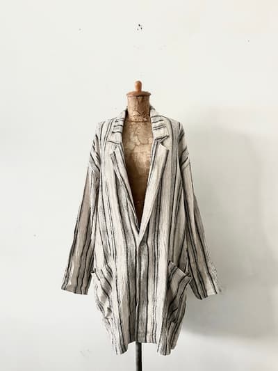 【美品】UNIVERSALTISSU　オリジナルフレンチリネン/シルクネップリネンストライプ テーラード ジャケット 画像1