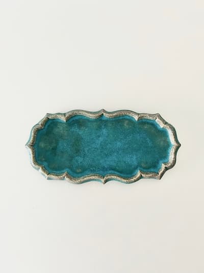 【美品】藤原純　トンガリ長板皿L　ターコイズ 画像1