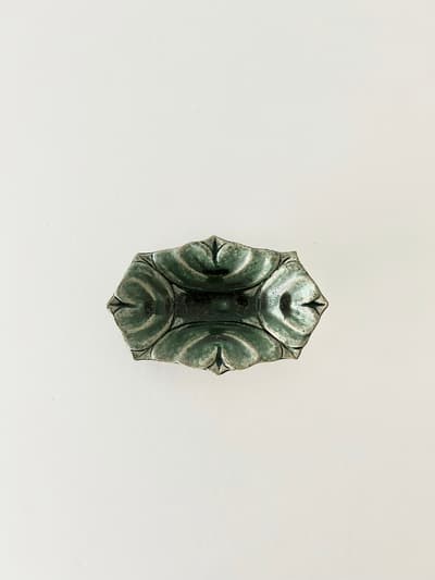 【美品】藤原純　ハート鉢　緑 画像1