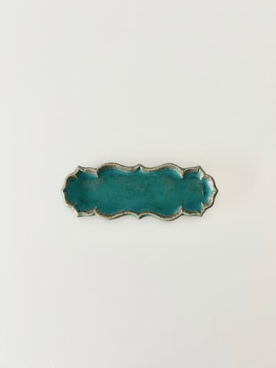 【美品】藤原純　トンガリ長板皿S　ターコイズ 画像1