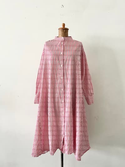 【美品】FREAK’S STORE　ストライプ　ノーカラーシャツワンピース　サイズF 画像1