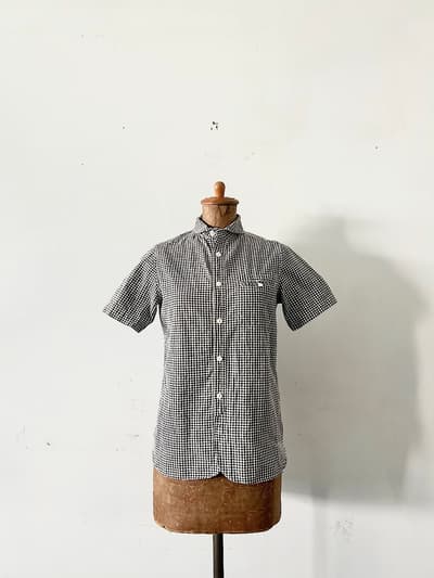 maillot　グレー白　ギンガムチェック　シャツ　コットン　サイズ０ 画像1