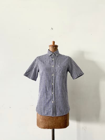 maillot　青白　ギンガムチェック　シャツ　コットン　サイズ０ 画像1