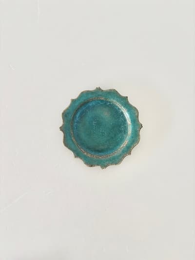 【美品】藤原純　14㎝　小皿　ターコイズ　 画像1
