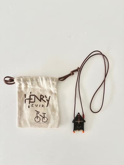 【美品】 HENRY CUIR 　レザー　ビーズ　ネックレス 画像1