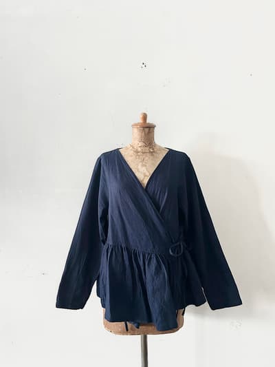 【美品】ichi　インディゴ　羽織　カシュクール　ブラウス 画像1