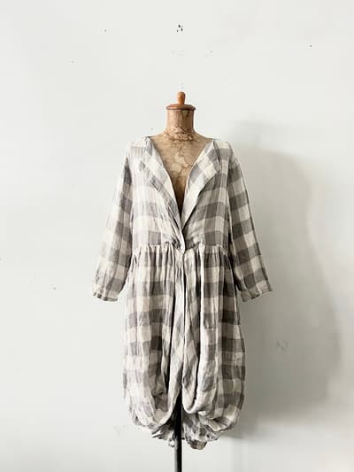 【美品】ポプリ企画　ブロックチェックリネンワンピース 画像1