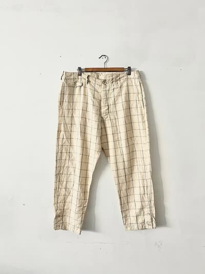 45R　チェック柄　リネンパンツ　サイズ36 画像1