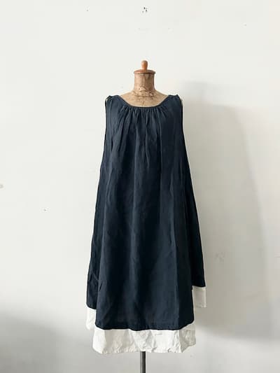 【美品】DOUBLE MAISON　千鳥柄　裾切替え　リネンワンピース　サイズF 画像1