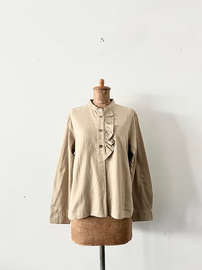 MARGARET HOWELL　ベージュ　フリルカラーシャツ　コットンウール 画像1