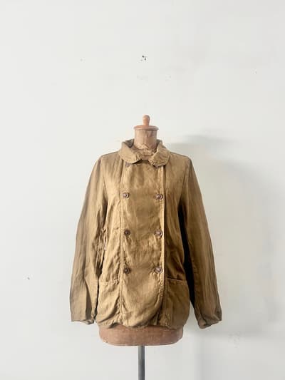 【美品】ARMEN　リネンヘリンボーンラウンドカラーダブルジャケット 画像1