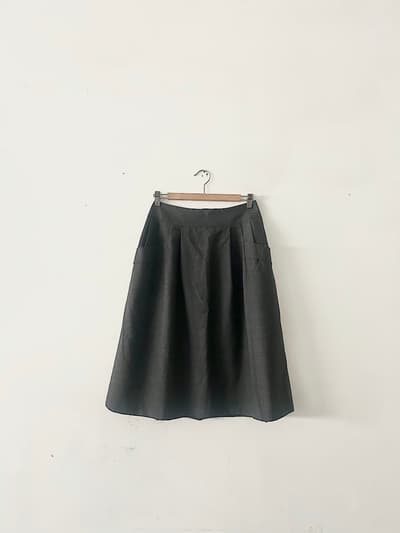MARGARET HOWELL　ウールチェックフレアスカート　グレー 　サイズⅡ 画像1