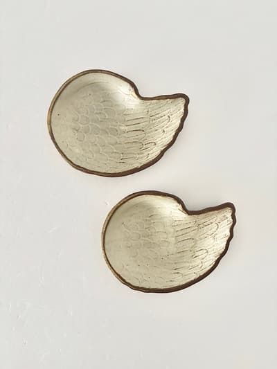 【美品】よしざわ窯　白鳥の小皿　2枚セット　old white　 画像1