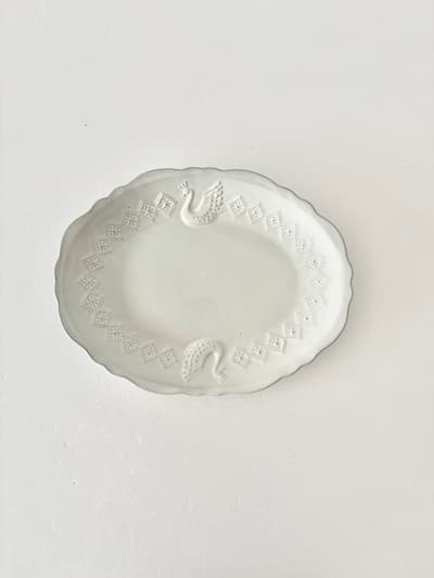 【美品】よしざわ窯　白鳥　オーバルプレート　益子焼き　1 画像1