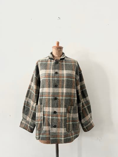 【美品】nestRobe　綿ヘビーツイルチェックシャツ ジャケット　KHAKI 画像1