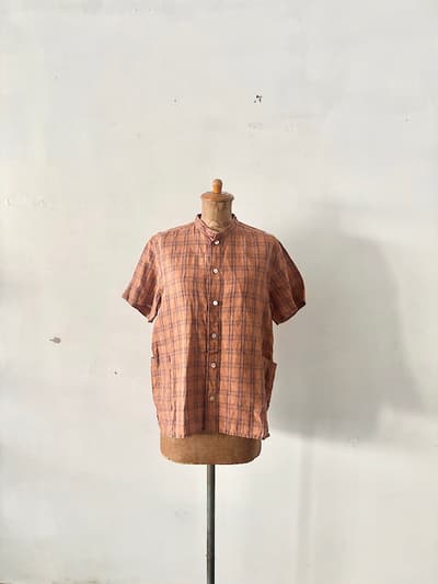 NATURAL LANDRY　バンドカラー　リネン　チェック柄　シャツ　サイズ2　 画像1