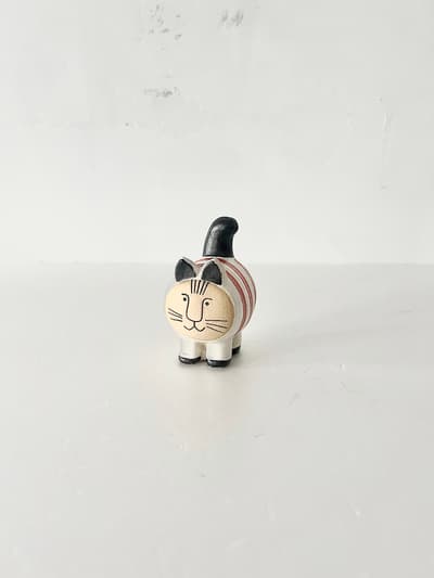 【北欧】Lisa Larson　 dieci cat  　ボーダー　レッド スウェーデン 北欧オブジェ 置物 画像1
