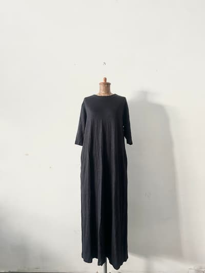 【美品】かぐれ　リネンAラインロング五分袖ワンピース 画像1