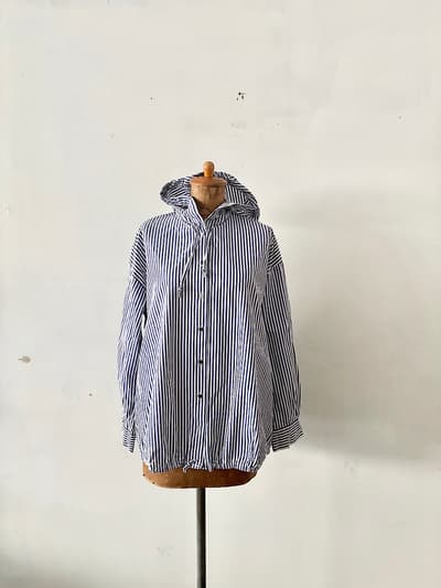 【美品】mizuiro ind　フード付きシャツ　ストライプ　 画像1