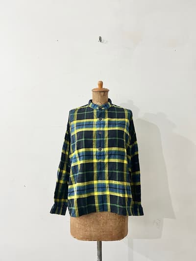 【美品】DanaFaneuil　チェックノーカラープルオーバーシャツ　サイズ2   画像1