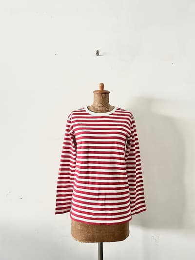 agnes b　ボーダーカットソー　長袖　白赤 画像1