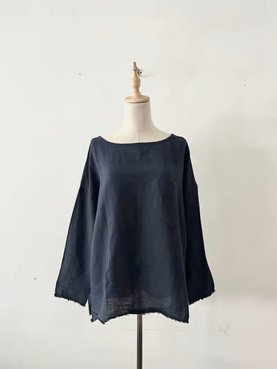 【美品】Gauze#  リネン プルオーバー　ネイビー 画像1