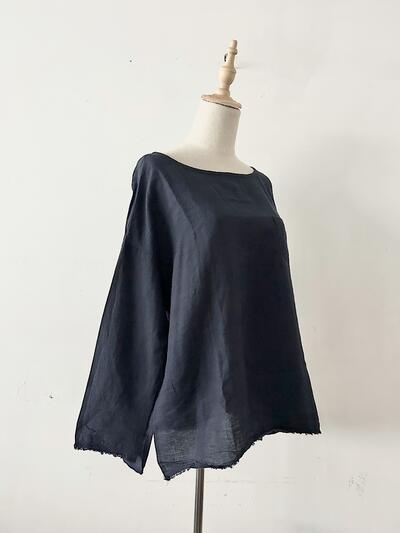 【美品】Gauze#  リネン プルオーバー　ネイビー 画像3