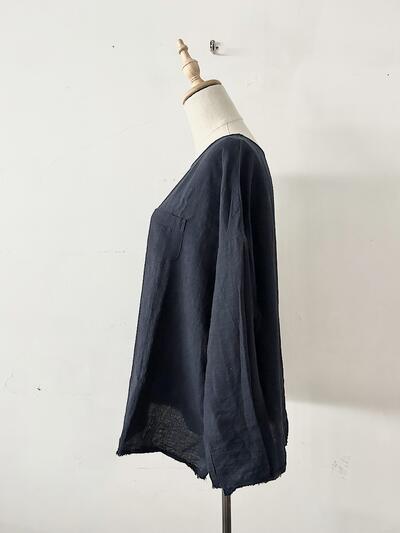 【美品】Gauze#  リネン プルオーバー　ネイビー 画像5