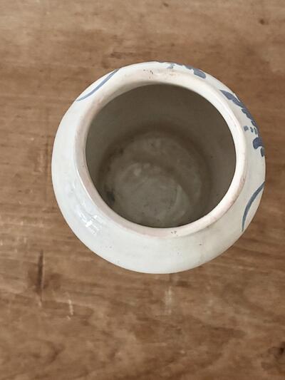 フランス アンティーク 花瓶 蓋なし 薬瓶 ポット ブルー リース文様 16cm 画像9